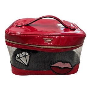 NWOT Red Patent Leather Cosmetic/Makeup Bag with 💎 Diamond and Lips 👄 Graphic